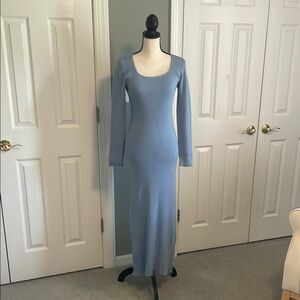 Casual Blue Bodycon Maxi Long Sleeve Dress